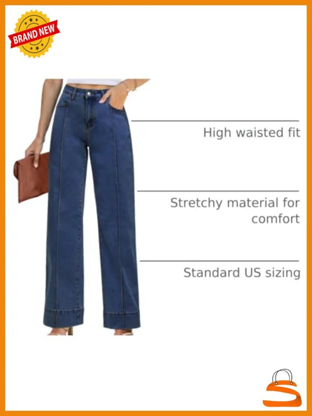 High Rise Wide Leg Stretchy Baggy Jeans with Front Seam